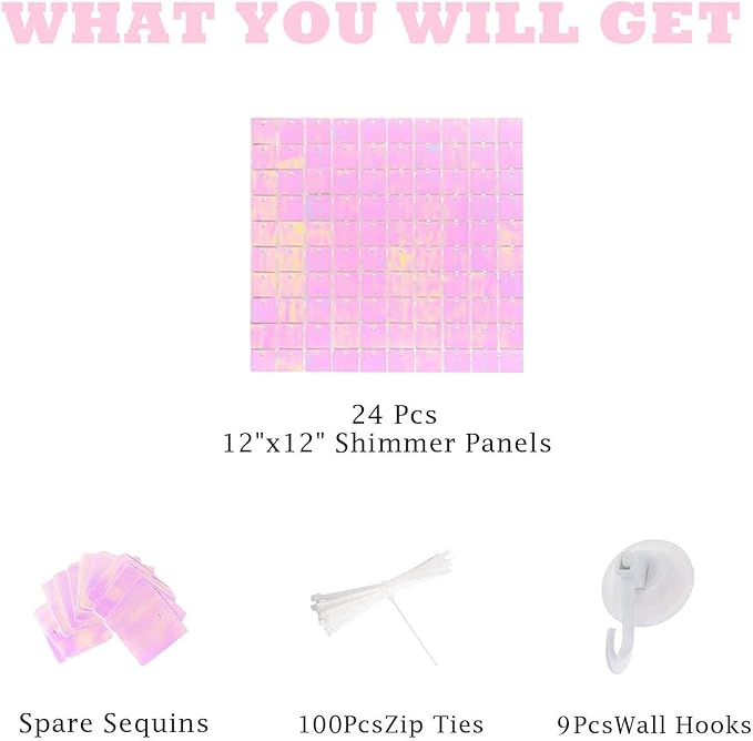 Shimmer Wall Backdrop, Sequins Backdrop Decoration, Photo Backdrops for Birthday, Anniversary, Wedding, Party Decoration (24PCS Rainbow Pink)