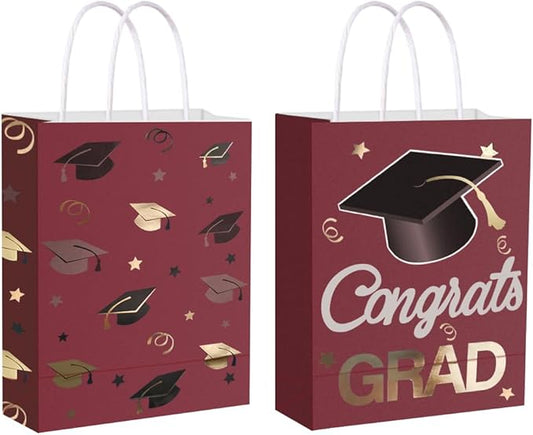 12 Pieces Graduate Gift Bags, Graduation Party Favor Gifts Wrapping Bags for Graduation Season Theme Party Supplies Decoration (Red Gold)