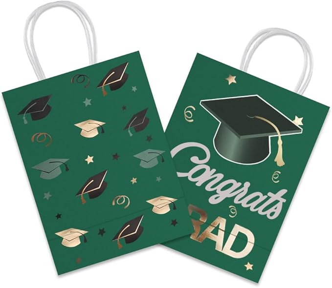 12 Pieces Graduate Gift Bags, Graduation Party Favor Gifts Wrapping Bags for Graduation Season Theme Party Supplies Decoration (Green Gold)