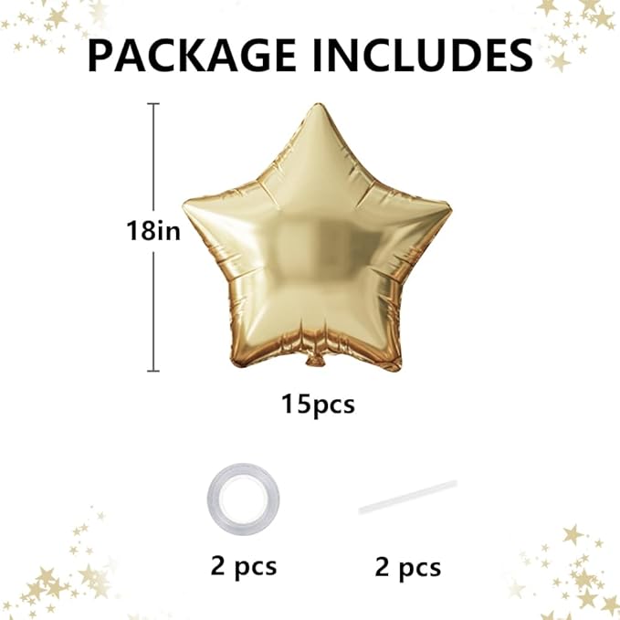 TONIFUL 15Pcs 18 Inch Large Champagne Gold Star Shape Foil Balloons Big Light Gold Stars Helium Mylar Ballons for Birthday Wedding Baby Shower Anniversary Engagement Party Decorations Supplies