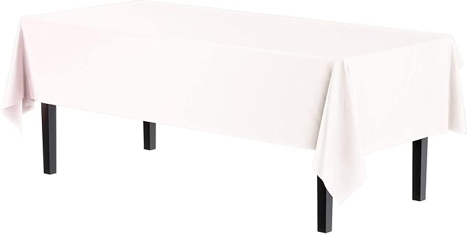 Party Solids 6-Pack Premium Plastic Tablecloth 54in. x 108in. Rectangle Plastic Table Cover - White