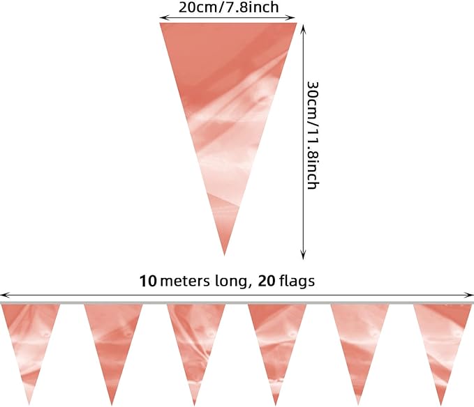 32.8FT Rose Gold Glitter Triangle Pennant Banner Flag Metallic Bunting Fabric Garland for Christmas Wedding Birthday Anniversary Bridal Shower Engagement Graduation Party Decorations Decor