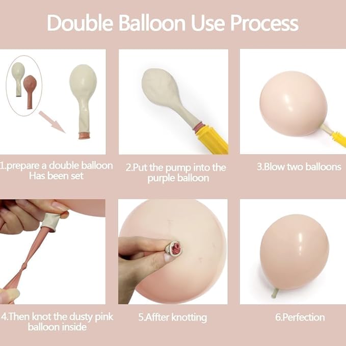 Blush Pink Balloon Garland, Double Stuffed Light Pink White Champagne Pearl Balloons Dusty Rose Nude Beige Neutral Balloon Arch Kit for Baby Shower Birthday Bridal Shower Wedding Party Decorations