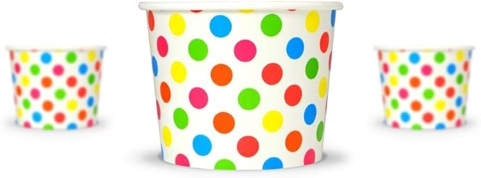UNIQ [1,000 Count Rainbow Polka Dot Disposable Ice Cream Bowls - 12 oz Paper Ice Cream Cups Disposable - Perfect For Hot or Cold Foods! - Ice Cream Bar Supplies Frozen Dessert Supplies