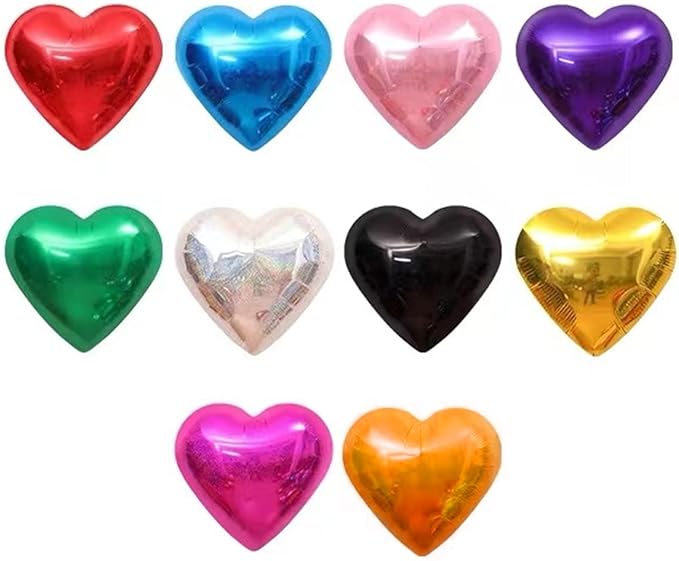 20 Assorted Color Heart Shaped Balloons 18 Inches 10 Kinds of Rainbow Party Foil Balloons, Foil Balloons for Party Decoration, Birthday Party Supplies or Wedding Ceremony