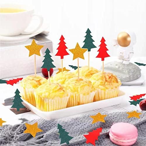 Christmas Holiday Confetti Glitter Sprinkles Red Green White Christmas Tree Star Table Confetti 300pcs,Thanksgiving, Weddings, New Years, Birthdays, Winter Party Decoration Lasting Surprise