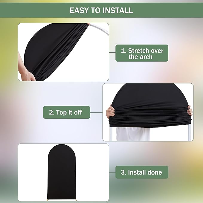 (7.2FT, 6.6FT, 6FT) Wedding Arch Cover Set of 3 Black Spandex Fitted Arch Cover for Round Top Chiara Backdrop Stand Covers for Birthday Party Banquet Photo Background Decoration