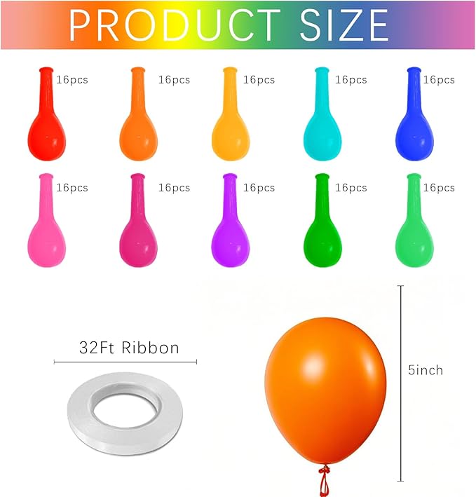 Rainbow Balloons 160 Pack 5 inch Round Bright Latex Balloons Assorted Colors for Birthday Baby Shower Wedding Party Birthday Decorations Supplies Arch Garland