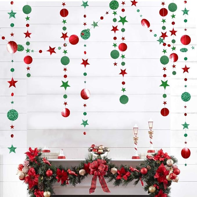 Decor365 Glitter Christmas Party Decorations Hanging Christmas Decoration Ugly Sweater Red Green Garlands Xmas Tree Star Streamer Photobooth Backdrop Office Classroom Birthday Party Decor