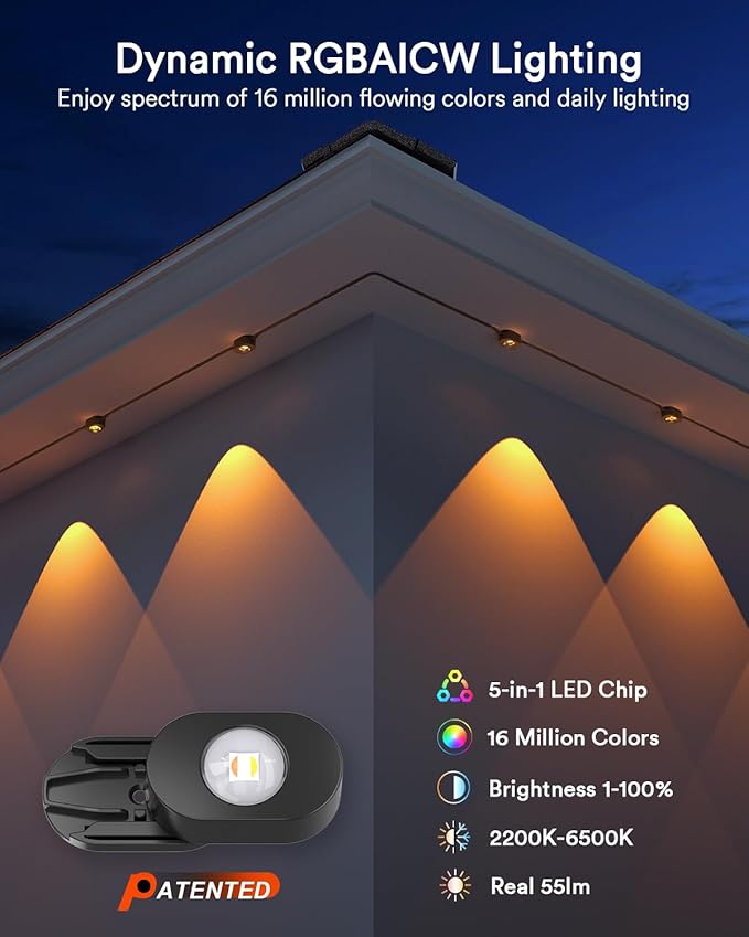 Lumary Permanent Outdoor Lights 2 with Remote, Slide Base, 150ft with 90 RGBAICW LEDs for Daily and Accent Lighting, 110+ Scenes for Christmas Decor, Work with Alexa Google, Black