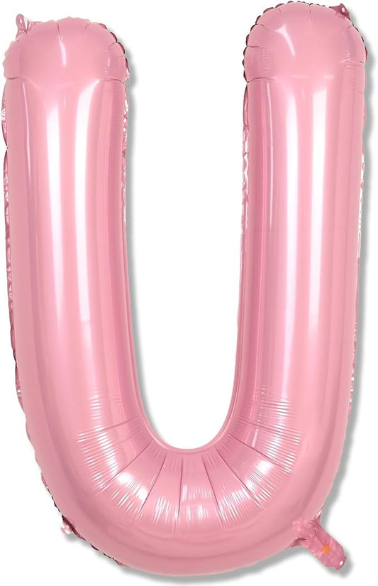 40 Inch Pastel Pink Letter Balloon U, Giant Custom Alphabet U Foil Balloon Baby Pink, Mylar Balloons Light Pink for Girls, Helium Alphabet U Balloons for Women Girls Birthday Party Decorations
