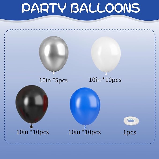 Blue & Black Balloons - 35pcs, Dark Blue, Black & Silver Latex Balloons with Silver Confetti for Boys Birthday, Baby Shower, Wedding & Graduation Parties