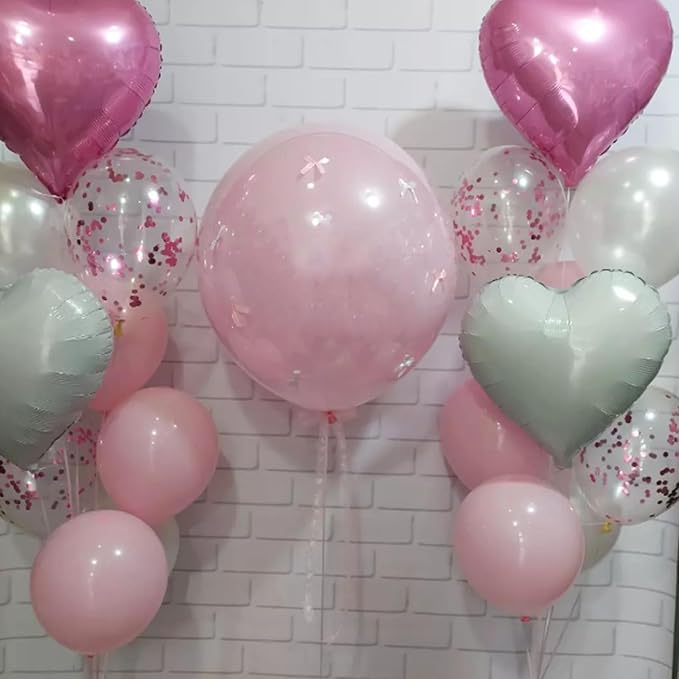 Hot Pink White Heart Balloons,12Pcs 18 Inch Light Pink Helium Foil Love Heart Shaped Balloons for Bridal Wedding Engagement Party Anniversary Birthday Baby Shower Valentines Day Decorations