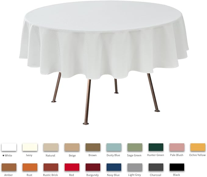 maxmill Round Weaved Texture Design Tablecloth Spill-Proof Wrinkle Free Soft Washable Table Cloth for Circular Table Cover, for Dining Room Buffet Banquet Parties Holiday Dinner, 90 Inch White