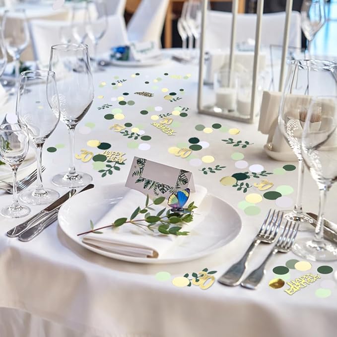 Sage Green 30th Happy Birthday Confetti, Table Decorations Green Gold Foil Scatter Cake Confetti for 30th Birthday Her Him Party Decor 230 Pcs