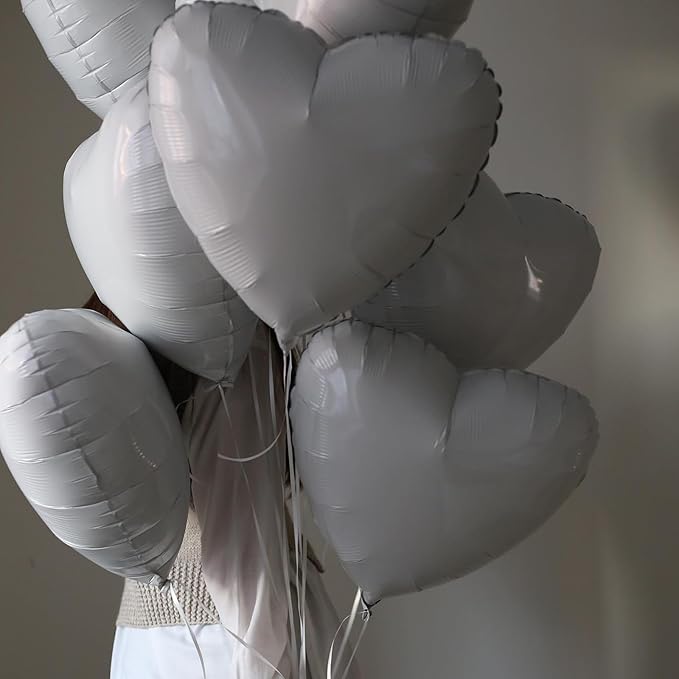 Grey Heart Foil Balloons - 10PCS Heart Shaped 18inch Love Balloons for Valentines, Weddings, Birthdays & Anniversaries