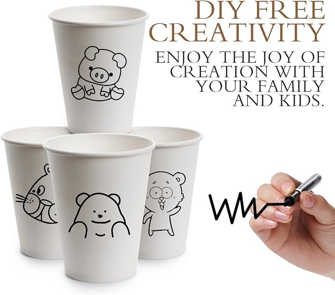 Ginkgo 100 Pack 12 oz Disposable Thickened Paper Coffee Cups with Lids and Sleeves, To Go Hot Coffee Cups, Hot Chocolate, Cocoa and Coffee Bar Supplies