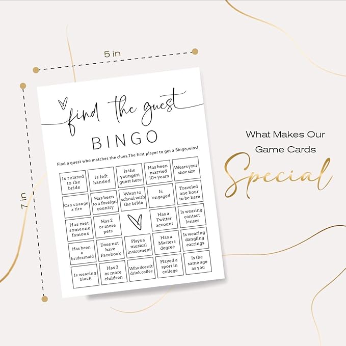 Bridal Shower Bingo, 25Pcs Prefilled Find The Guest Bingo Game Cards, Engagement Party Games for Guests, Minimalist White Wedding Party Supplies - A19