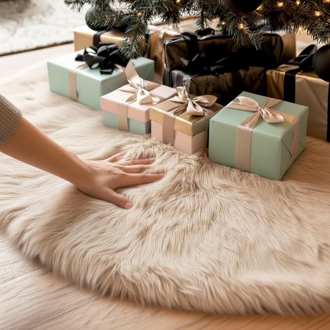 AISENO 3 Pack 18 Inch Christmas Stockings Beige Faux Fur Hanging Ornaments Candy Gift Bags for Christmas Decorations