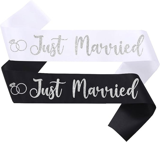 2 Pcs Bride to Be Sash and Groom to Be Sash Just Married Bachelorette Party Sashes for Wedding Bridal Shower Decorations Engagement Gifts,White Silver