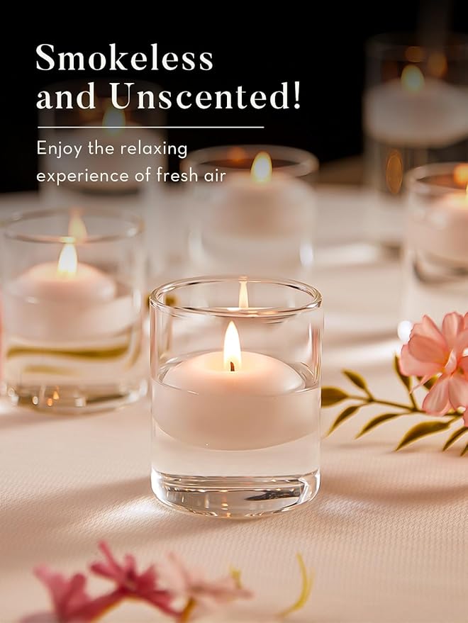 White Floating Candles 3 inch for Valentine's Day, 12 Pack Floating Candles 10 Hours Burn Clean & Smokeless Floating Candle for Wedding, Romantic Time, Proposal Anniversary, Party Deco