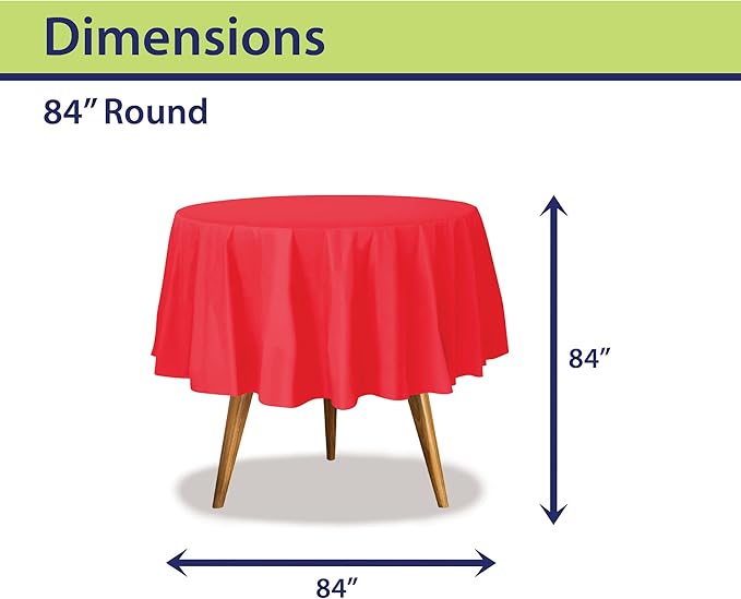 Party Dimensions Red Disposable Plastic Tablecloth for Round Tables (12 Pack) 84 inches Table Cloths for Parties, Events & Weddings, Indoors & Outdoors, Plastic Table Cover