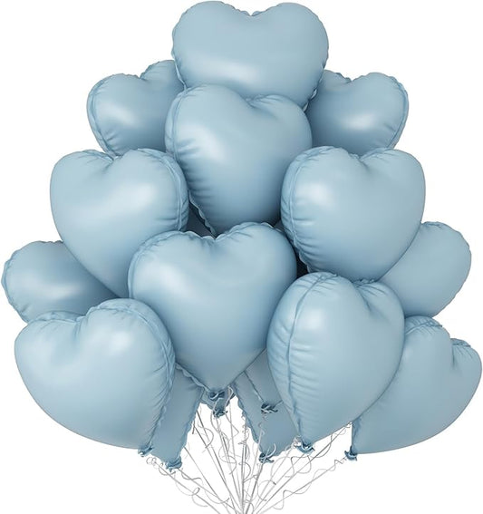 Baby Blue Heart Balloons,12Pcs 18 Inch Pastel Blue Foil Love Heart Shaped Balloons for Light Blue Birthday Party Wedding Engagement Anniversary Baby Shower Valentines Day Decorations