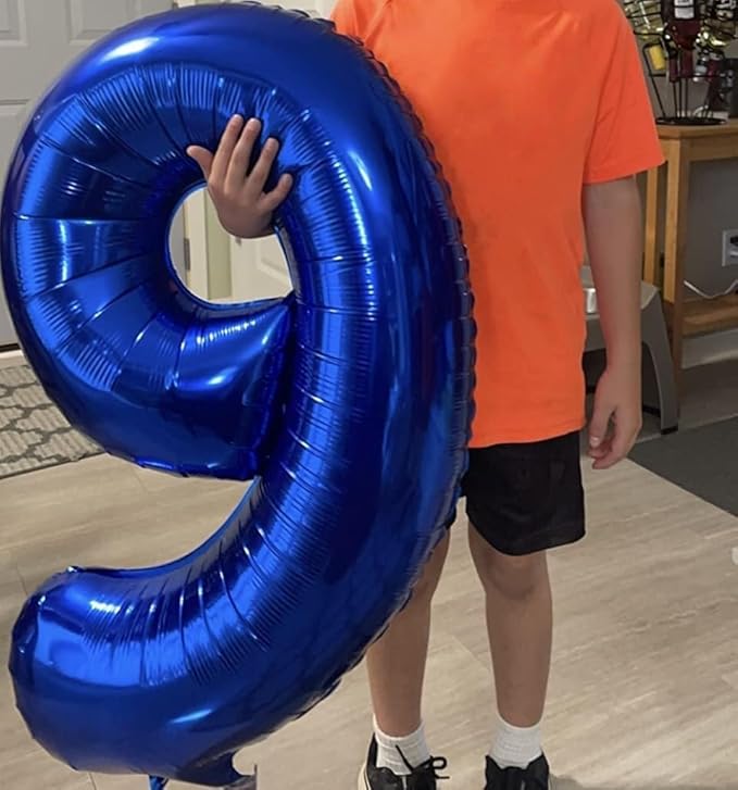40 Inch Navy Blue Foil Balloon Number 9, Large Self Inflating Dark Blue Number Balloons 0-9 Helium Balloons Set for Boys 9th Birthday Men Anniversary Graduation Party Decoration Supplies