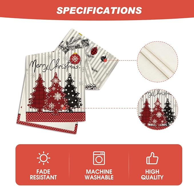 Artoid Mode Xmas Trees Snowflakes Stripes Merry Christmas Table Runner, Seasonal Winter Holiday Kitchen Dining Table Decoration for Home Party Decor 13x120 Inch