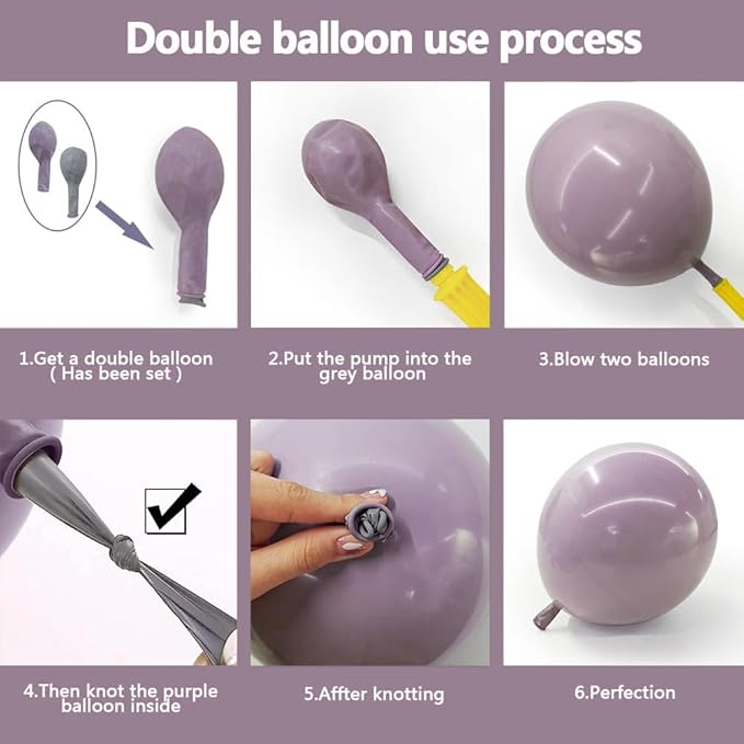 Dusty Purple Pink Balloon Arch Kit, Double Stuffed Lavender White Sand Pearl Balloon Garland with Pastel Pink Lilac Blush Gold Latex for Baby Shower Birthday Wedding Fall Party Decoration