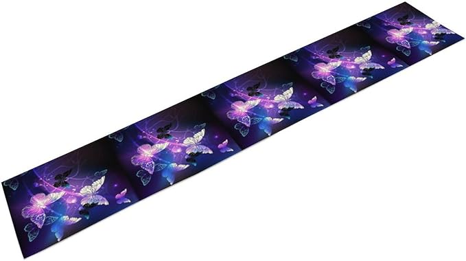 Butterfly Spring Table Runner, Purple Floral Seasonal Kitchen Dining Table Decoration for Home Party Decor 13x120 Inch