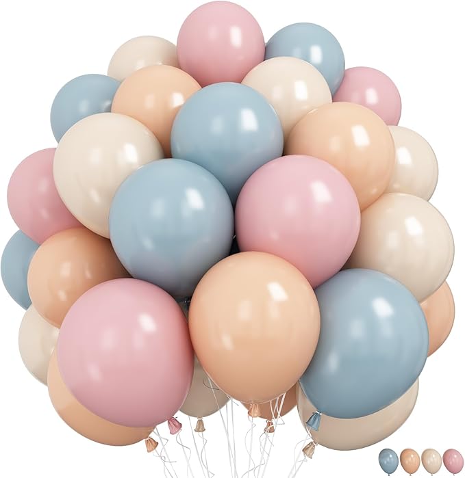 Dusty Pink Blue Balloon 60 Pcs Gender Reveal Balloons Blush Pink Slate Blue Beige Sand White Party Latex Balloons for Boy or Girl Gender Reveal Birthday Bridal Baby Shower Party Decorations