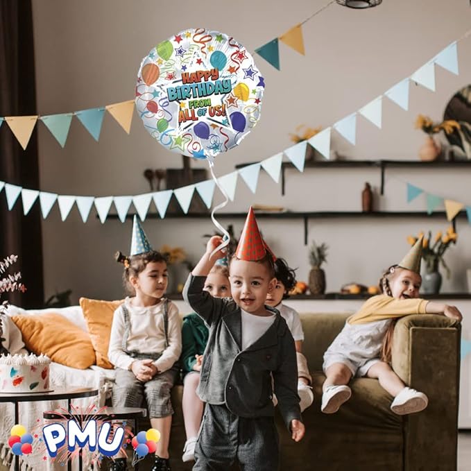 PMU Happy Birthday from All of Us 18 Inch Mylar-Foil Balloon Pkg/5