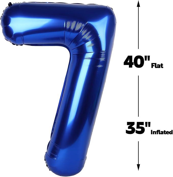 Digital Number 7 Night Blue Birthday Balloon 40 Inch, Foil Balloons for 7 17 27 70 77 Party Decorations Supplies, Night Blue Mylar Numbers Balloon for Seven Wedding Anniversary