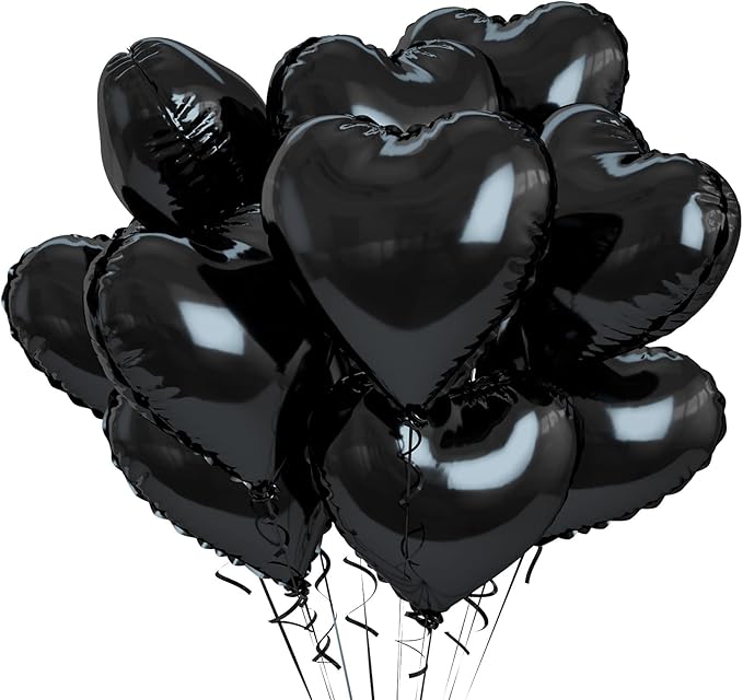 Biapian Foil Heart Balloons Black, 10PCS Black Heart Shape Balloons, Valentines Balloons 18inch Black Foil Balloon for Helium Valentine Decorations for Valentines Day, Wedding, Anniversary Decoration