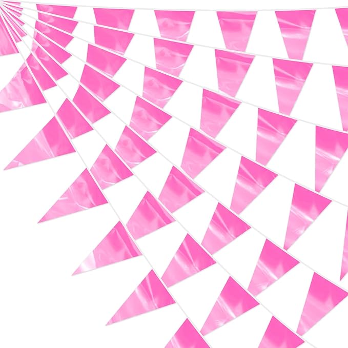 32.8FT Pink Glitter Triangle Pennant Banner Flag Metallic Bunting Fabric Garland for Christmas Graduation Wedding Engagement Anniversary Bachelorette Birthday Bridal Shower Valentine's Party Decor