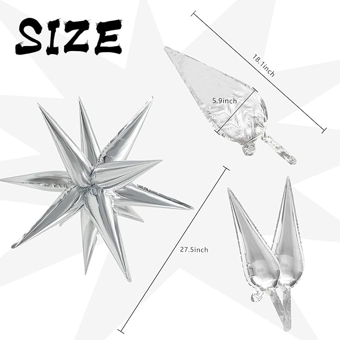 60Pcs Silver Star Balloons Birthday Decorations Explosion Mylar Balloons 12 Spike Balloon Large Foil Prom Balloon for Wedding Anniversary Christmas New Year Eve Party Backdrops Supplies