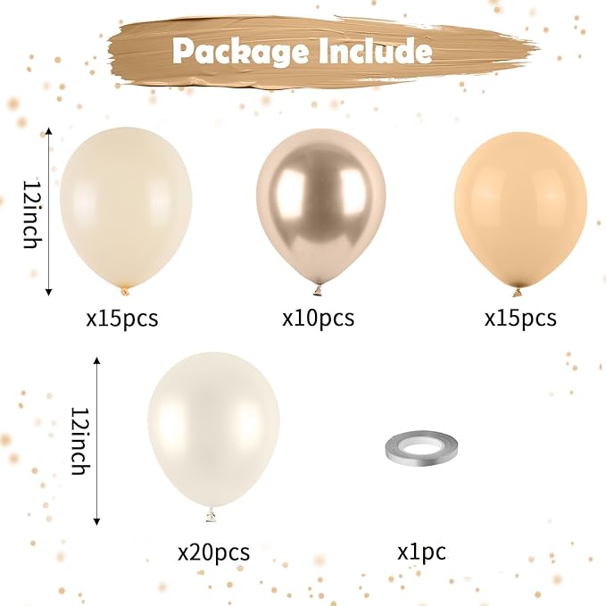 Neutral Balloons, Beige White Sand Latex Balloons Blush Gold Chrome Party Balloons Metallic Champagne Gold and Pearl Sand White Balloons for Kids Adults Birthday Boho Wedding Baby Shower Bridal Shower