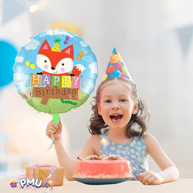 PMU Happy Birthday Party Fox 18 Inch Mylar-Foil Balloon Pkg/1