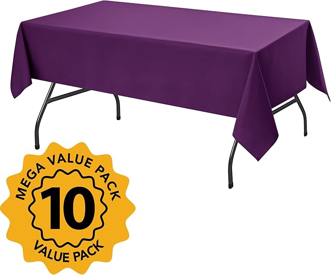 10-Pack Purple Tablecloths for Rectangle Tables, 60 x 102 Inches, Stain-Resistant Polyester Fabric for 6 Foot Tables - Washable Table Covers for Weddings, Banquets, Birthday Parties, Events