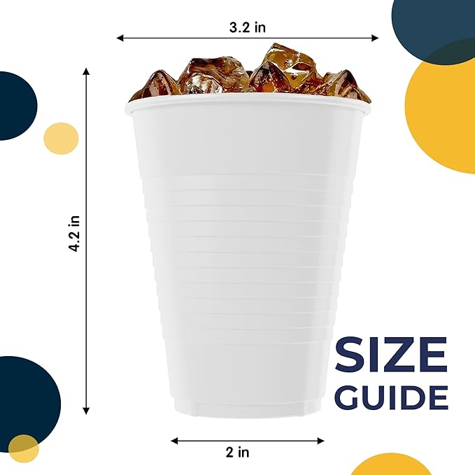 Exquisite Party Solids 12 Oz White Plastic Cups For Party Supplies 50 Pack | White Disposable Cups Plastic | Disposable Drinkware For Parties, Events & Everyday