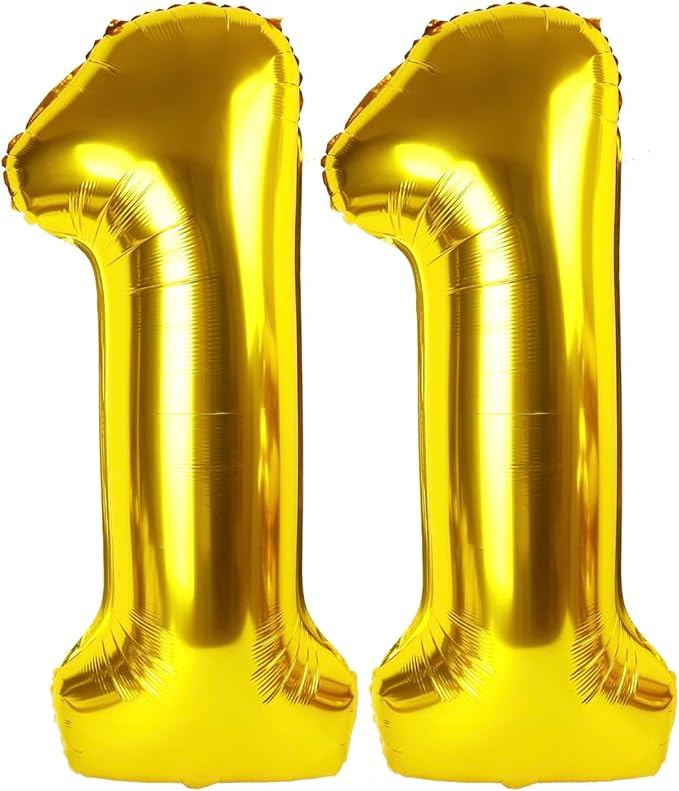 Gold Number 11 Balloon 40 Inch, 11th Birthday Party Decorations for Children, Giant 11 Foil Balloon for Party Supplies