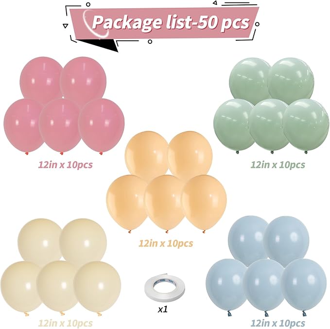 Pink Blue Green Balloons, Retro Blush Pink Sage Green Dusty Blue Ivory White Nude Latex Balloons Boho Pastel Rainbow Goose Party Balloon for Flower Fairy Baby in Bloom Shower Birthday Party Decoration
