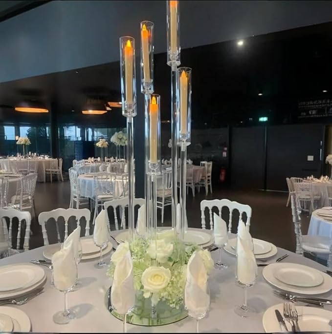 42.5inch 6pcs Acrylic Candelabra Centerpieces for Tables 5 Arms Wedding centerpieces for Decorations