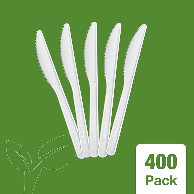 100% Compostable PLA Knives Bulk Pack 400 Pcs Biodegradable Disposable Plastic Cutlery Utensils
