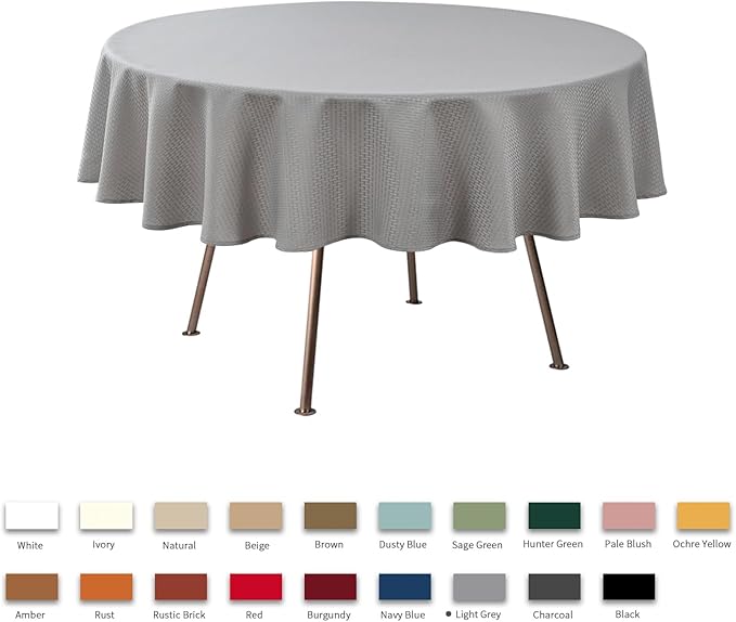 maxmill Round Weaved Texture Design Tablecloth Spill-Proof Wrinkle Free Soft Washable Table Cloth for Circular Table Cover, for Dining Room Buffet Banquet Parties Holiday Dinner, 70 Inch Light Grey