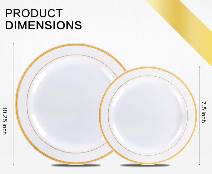 M MCIRCO 175 Piece Gold Dinnerware Set - 50 Plastic Plates, 25 Cups, 25 Pre Rolled Napkins with Plastic Silverware, Disposable Gold Dinnerware Set for 25 Guest