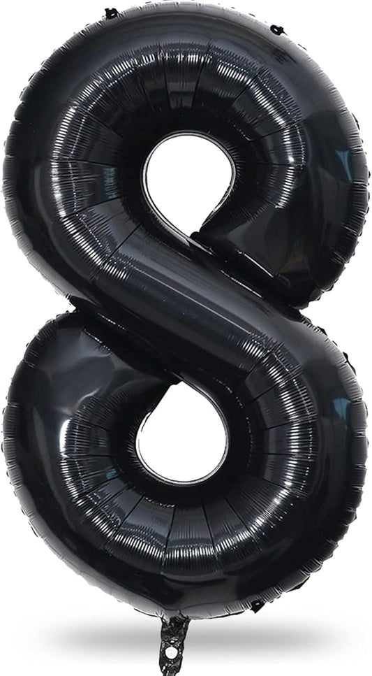 Black Number 8 Balloons, 40 Inch 8th Birthday Foil Balloon for Boys Girls, Giant Self Inflating Helium Mylar Foil Number Balloons 0-9 for Women Men 18th 80th Anniversary Party Decorations Supplies