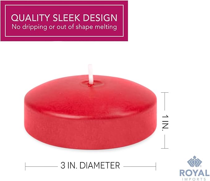 Royal Imports Red Floating Candles 3" - Made in USA Pack of 12 Unscented Dripless Wax Discs - 10 Hour Burn Time - for Centerpieces, Weddings, Events, Home Décor
