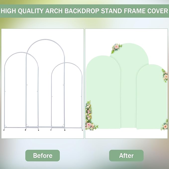 (7.2FT, 6.6FT, 6FT) Wedding Arch Cover Set of 3 Sage Green Spandex Fitted Arch Cover for Round Top Chiara Backdrop Stand Covers for Birthday Party Banquet Photo Background Decoration